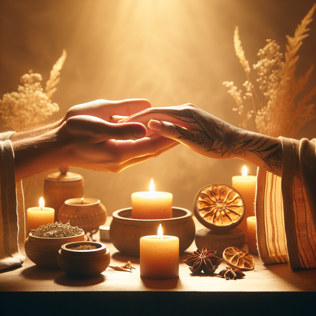 Two pairs of diverse hands clasped together in a blessing